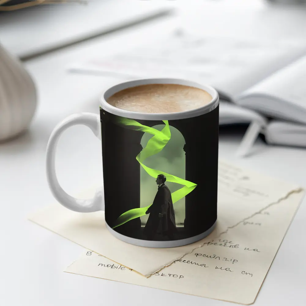 Man in Coat Neon Green Ribbon Archway – Mugs