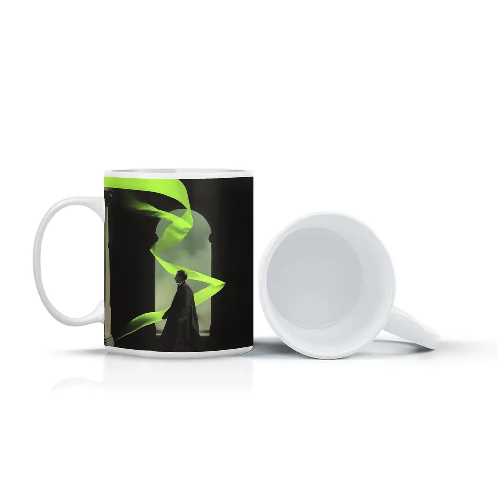 Man in Coat Neon Green Ribbon Archway – Mugs