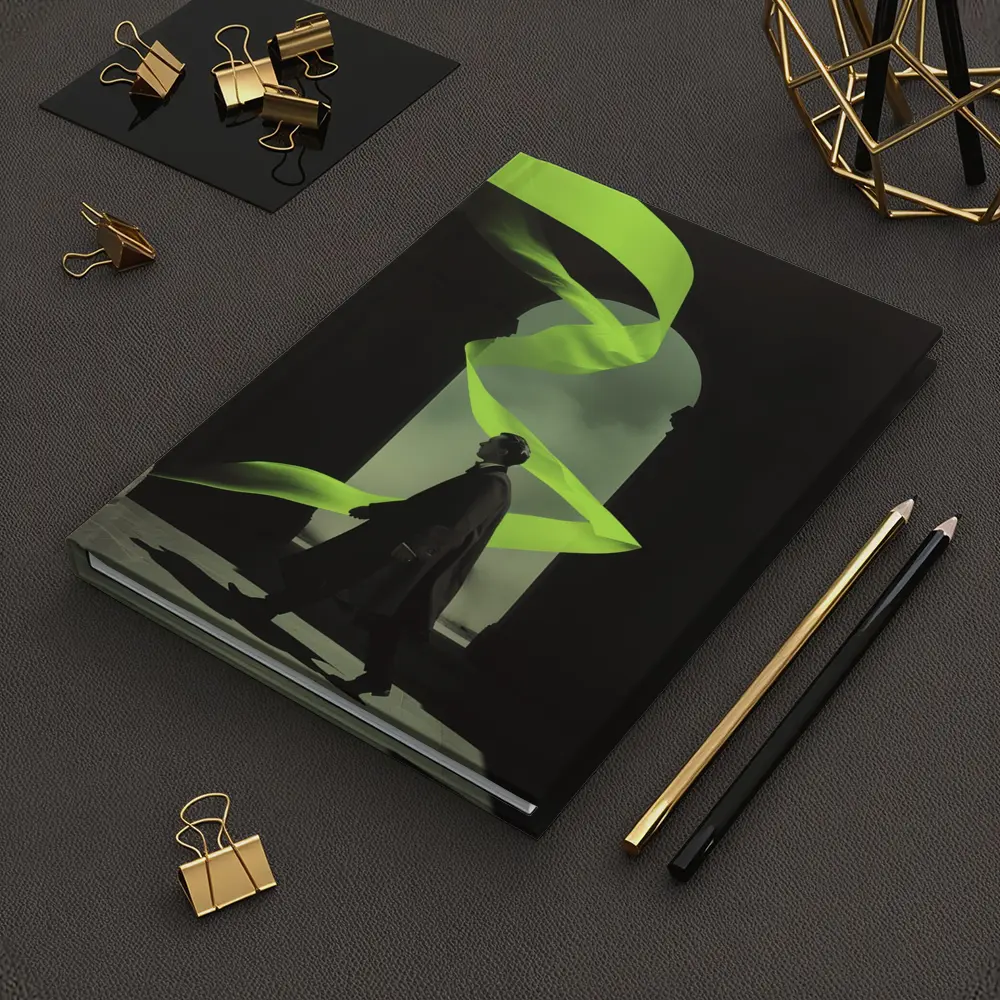 Man in Coat Neon Green Ribbon Archway – Notebooks