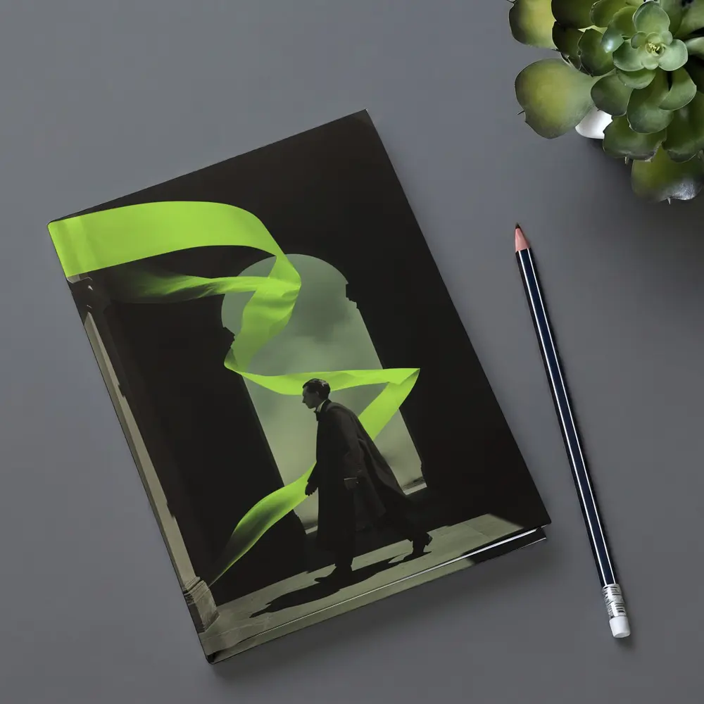 Man in Coat Neon Green Ribbon Archway – Notebooks