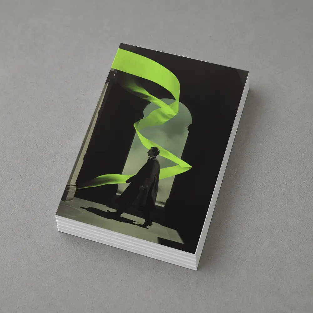 Man in Coat Neon Green Ribbon Archway – Postcards