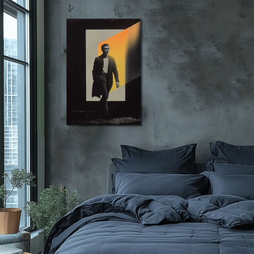 Man in Dark Coat Orange Light Art – Wall Art