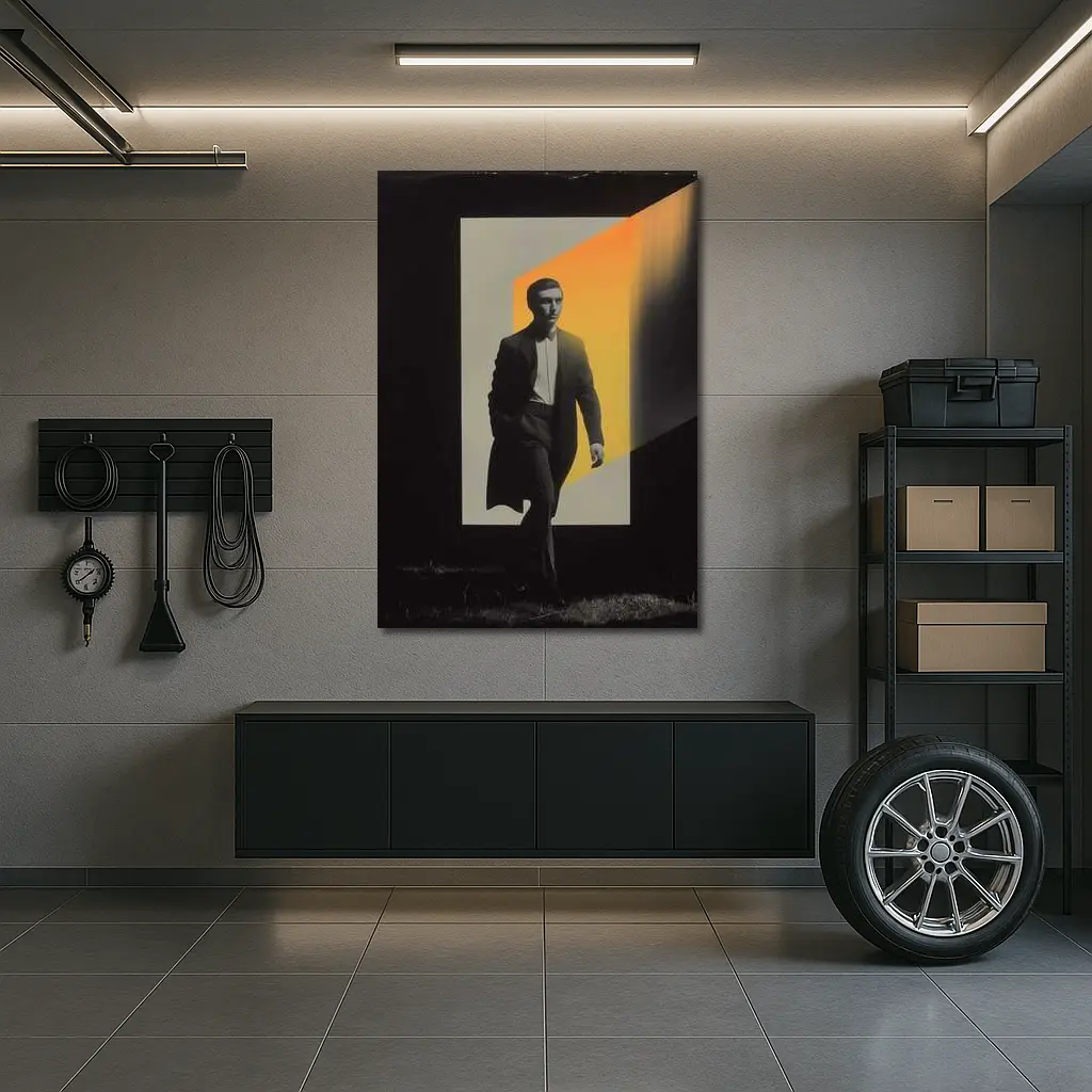 Man in Dark Coat Orange Light Art – Wall Art