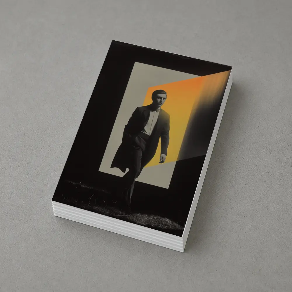 Man in Dark Coat Orange Light Art – Postcards