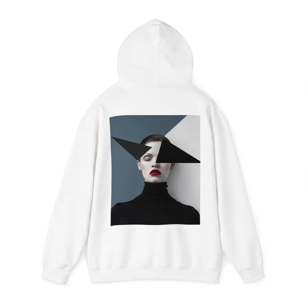 Geometric Black White Fashion Portrait Red Lips – Hoodies