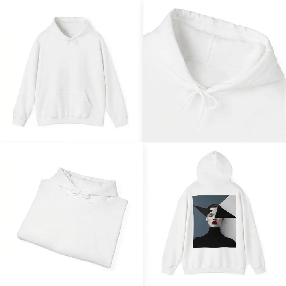 Geometric Black White Fashion Portrait Red Lips – Hoodies