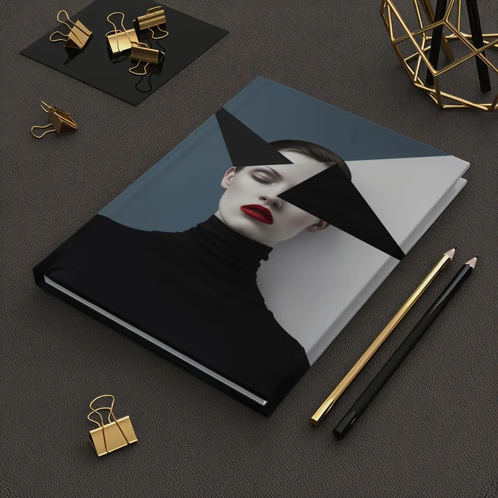 Geometric Black White Fashion Portrait Red Lips – Notebooks