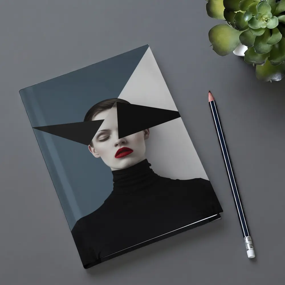 Geometric Black White Fashion Portrait Red Lips – Notebooks