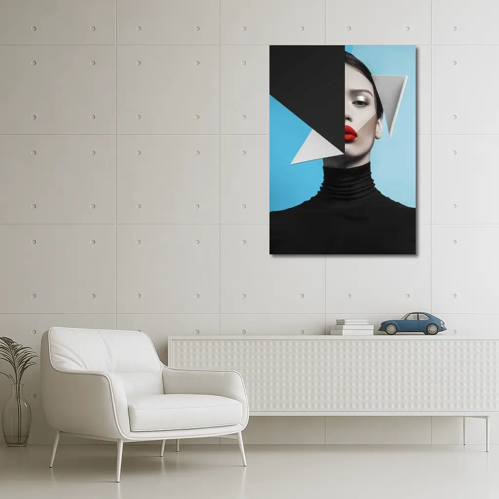 Geometric Fashion Portrait Woman Blue Background – Wall Art