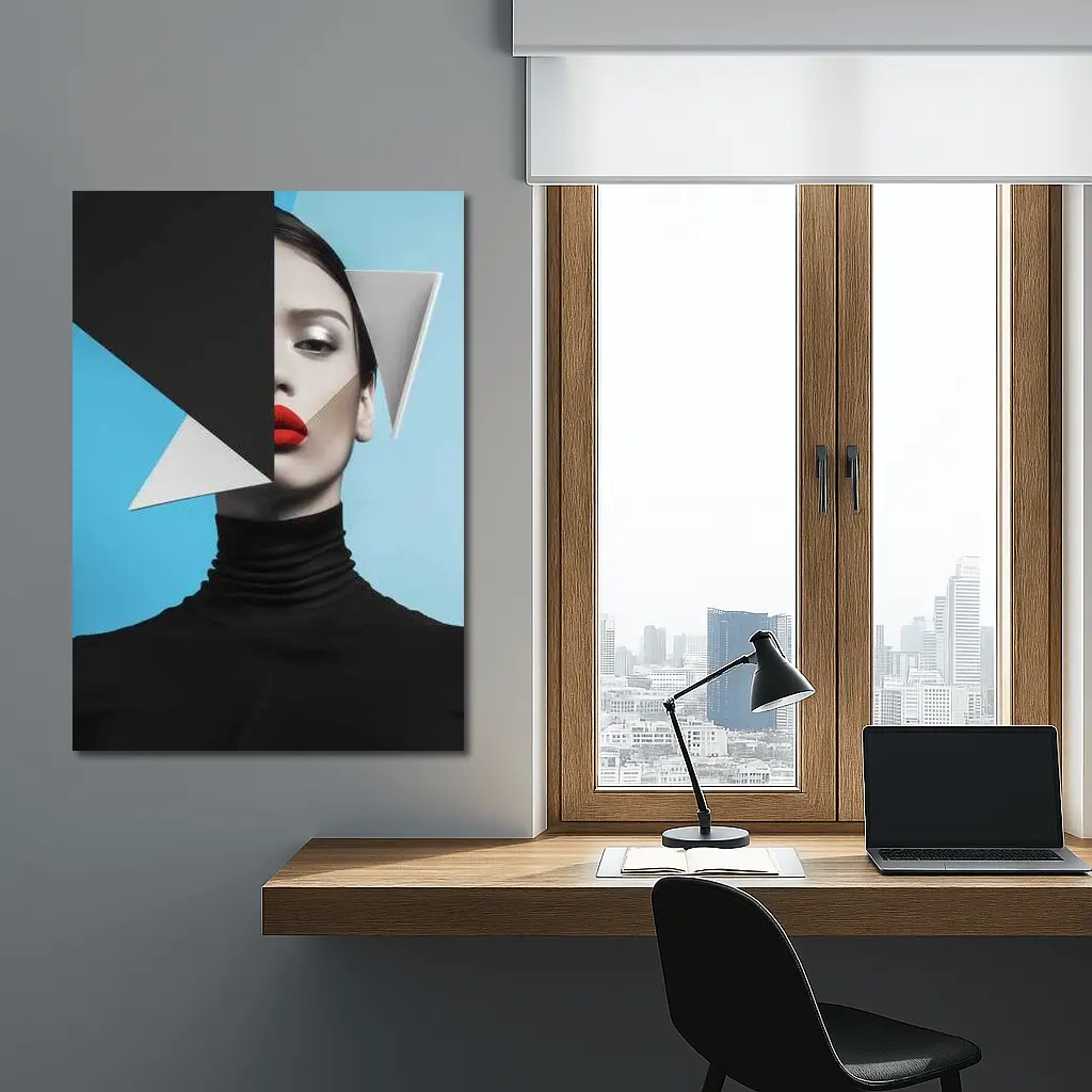 Geometric Fashion Portrait Woman Blue Background – Wall Art