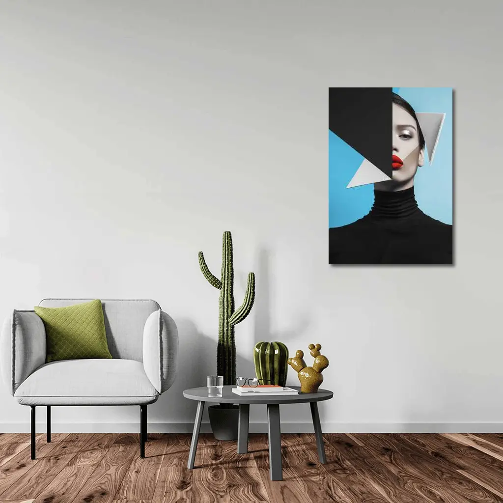 Geometric Fashion Portrait Woman Blue Background – Wall Art