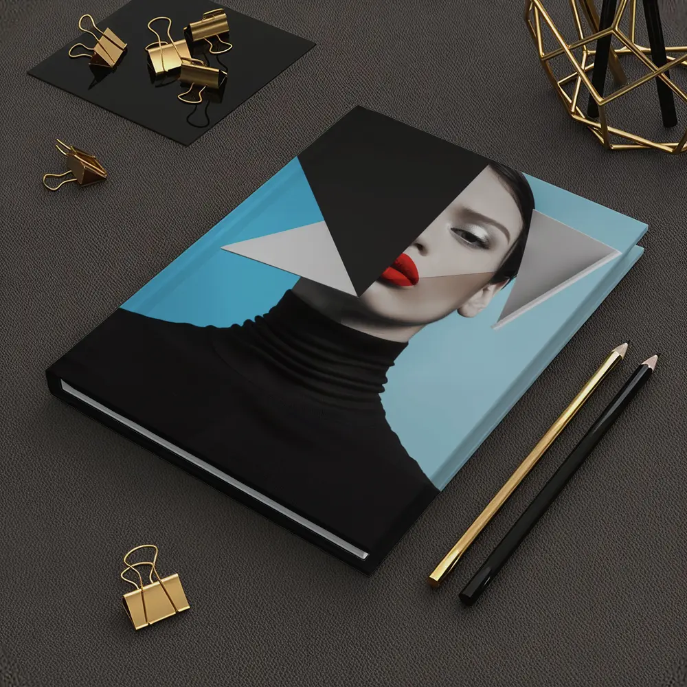 Geometric Fashion Portrait Woman Blue Background – Notebooks