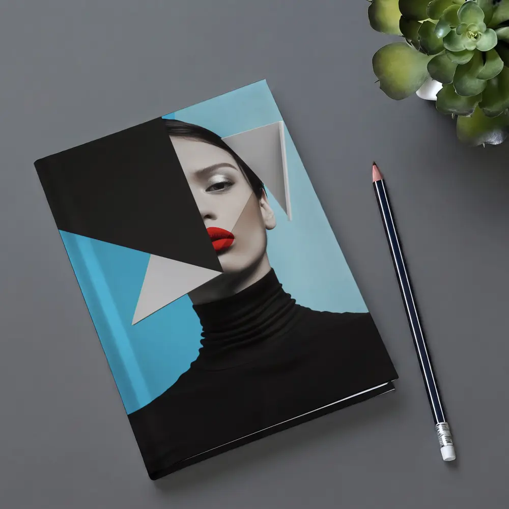 Geometric Fashion Portrait Woman Blue Background – Notebooks