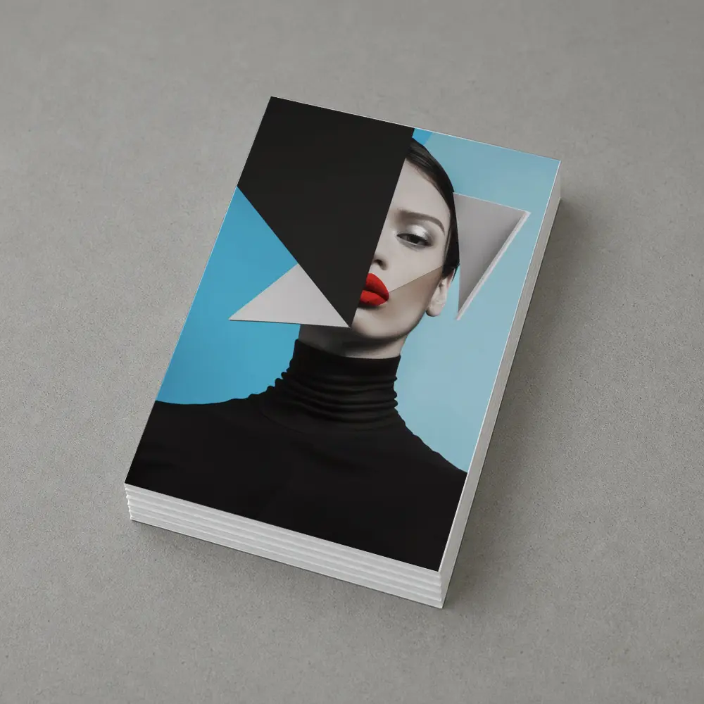 Geometric Fashion Portrait Woman Blue Background – Postcards