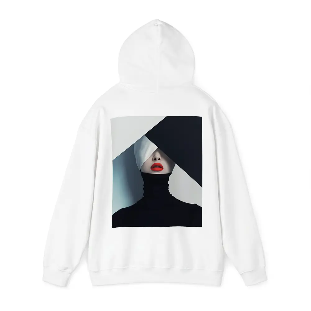 Woman Red Lips Black Turtleneck Geometric Background – Hoodies