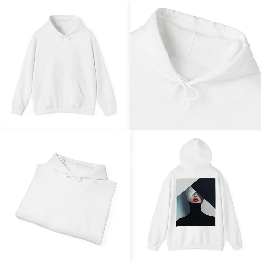 Woman Red Lips Black Turtleneck Geometric Background – Hoodies