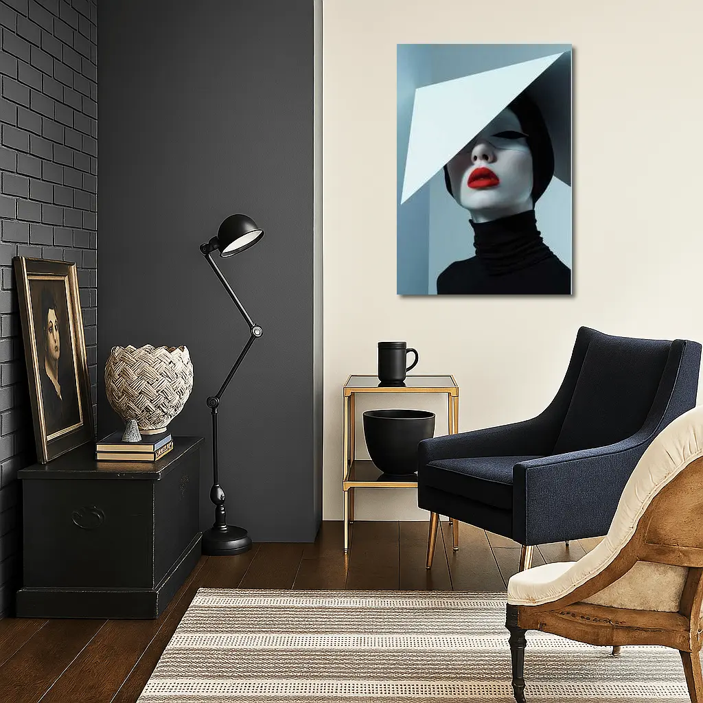 Fashion Portrait Woman Red Lips Black White – Wall Art