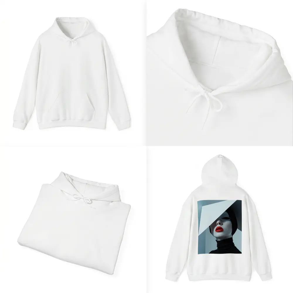 Fashion Portrait Woman Red Lips Black White – Hoodies