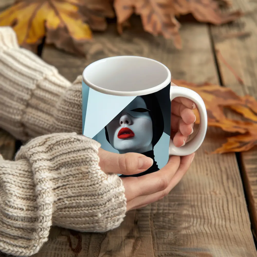 Fashion Portrait Woman Red Lips Black White – Mugs