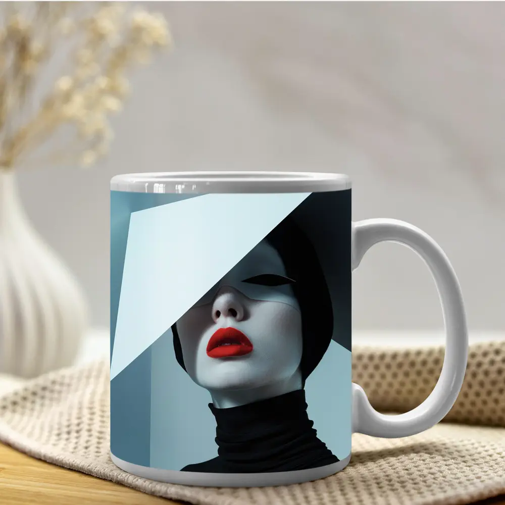 Fashion Portrait Woman Red Lips Black White – Mugs