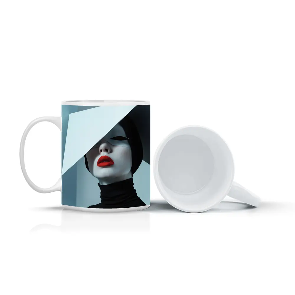 Fashion Portrait Woman Red Lips Black White – Mugs