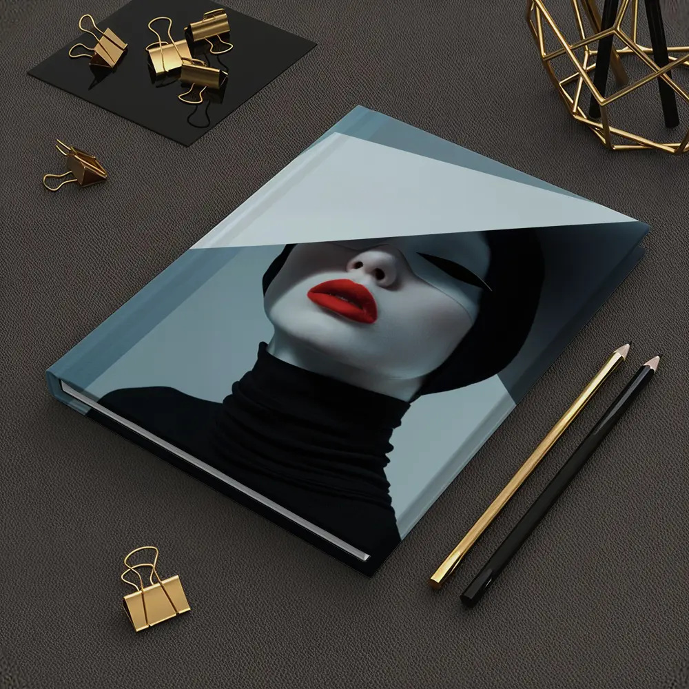 Fashion Portrait Woman Red Lips Black White – Notebooks