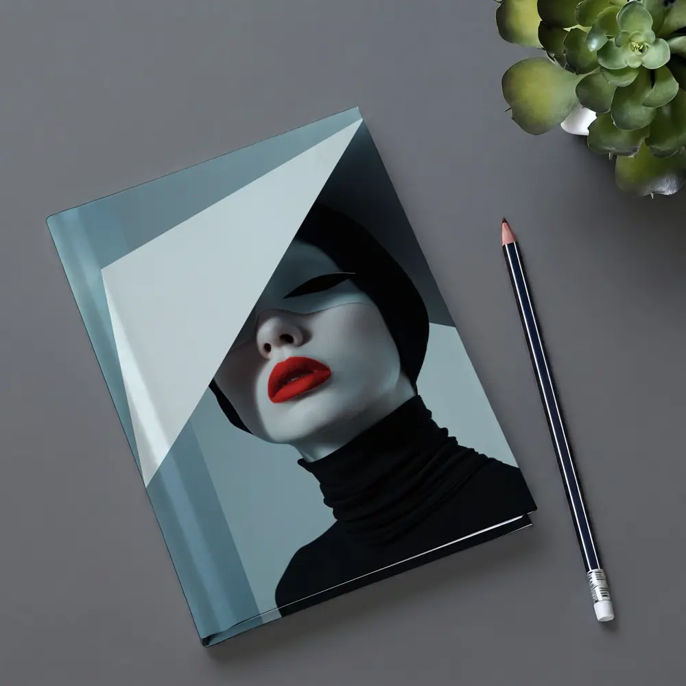 Fashion Portrait Woman Red Lips Black White – Notebooks