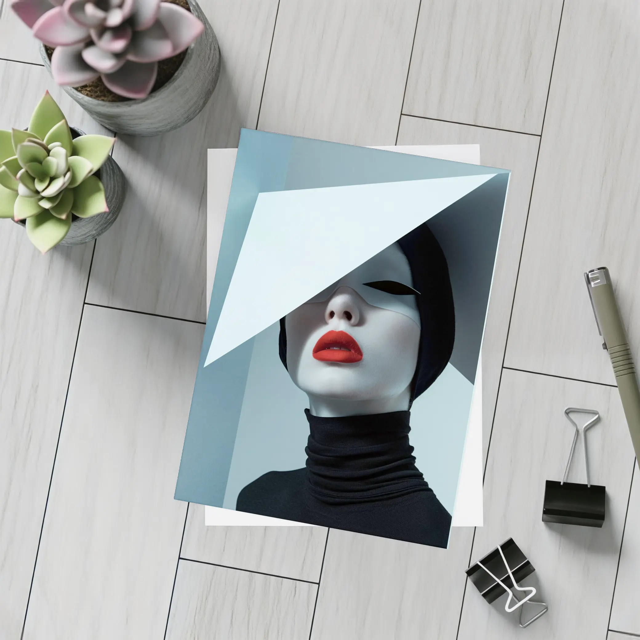 Fashion Portrait Woman Red Lips Black White – Postcards