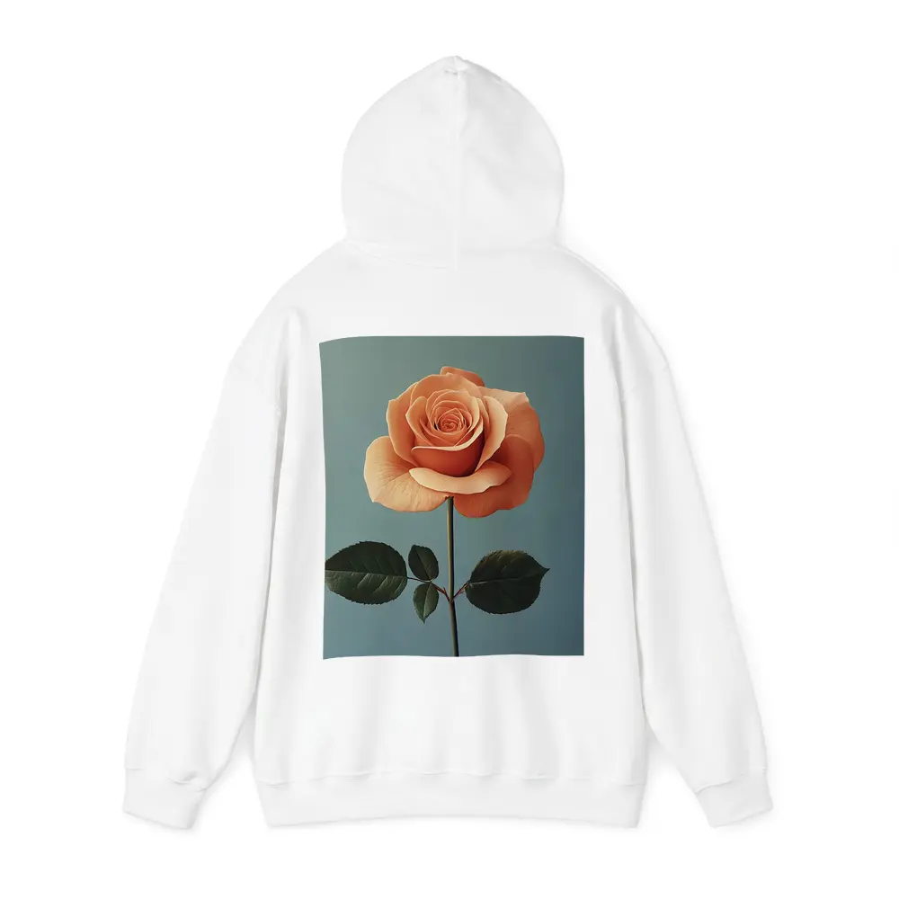 Peach Rose Single Stem Blue Background – Hoodies