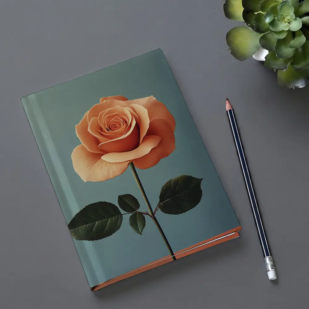 Peach Rose Single Stem Blue Background – Notebooks