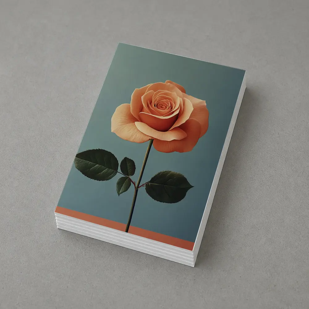 Peach Rose Single Stem Blue Background – Postcards