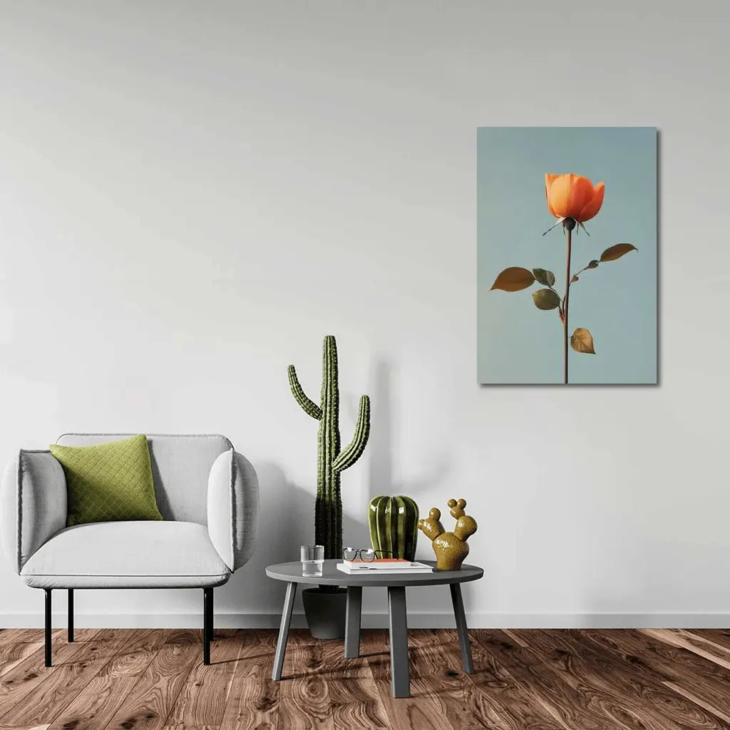 Orange Rose Single Stem Blue Sky – Wall Art