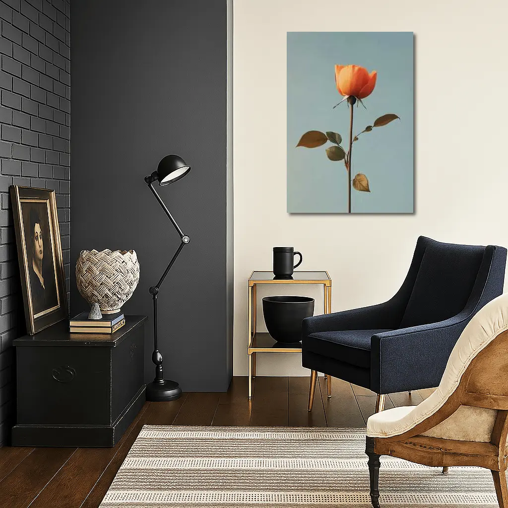 Orange Rose Single Stem Blue Sky – Wall Art