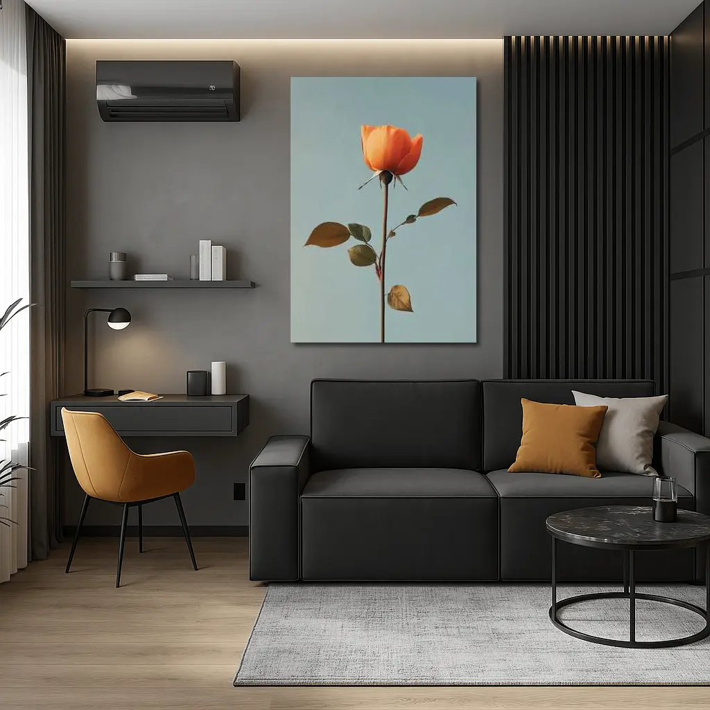 Orange Rose Single Stem Blue Sky – Wall Art