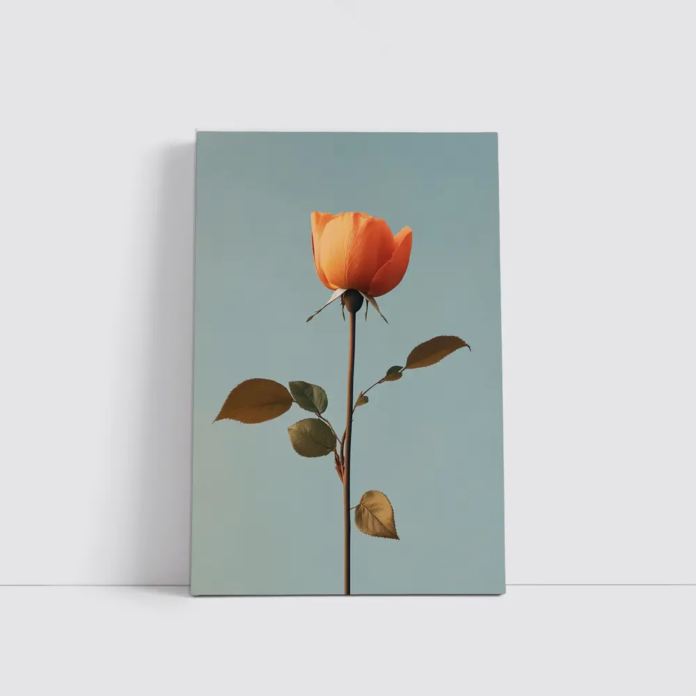 Orange Rose Single Stem Blue Sky – Wall Art