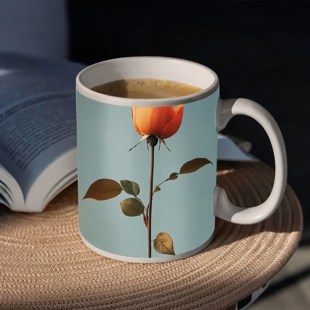 Orange Rose Single Stem Blue Sky – Mugs