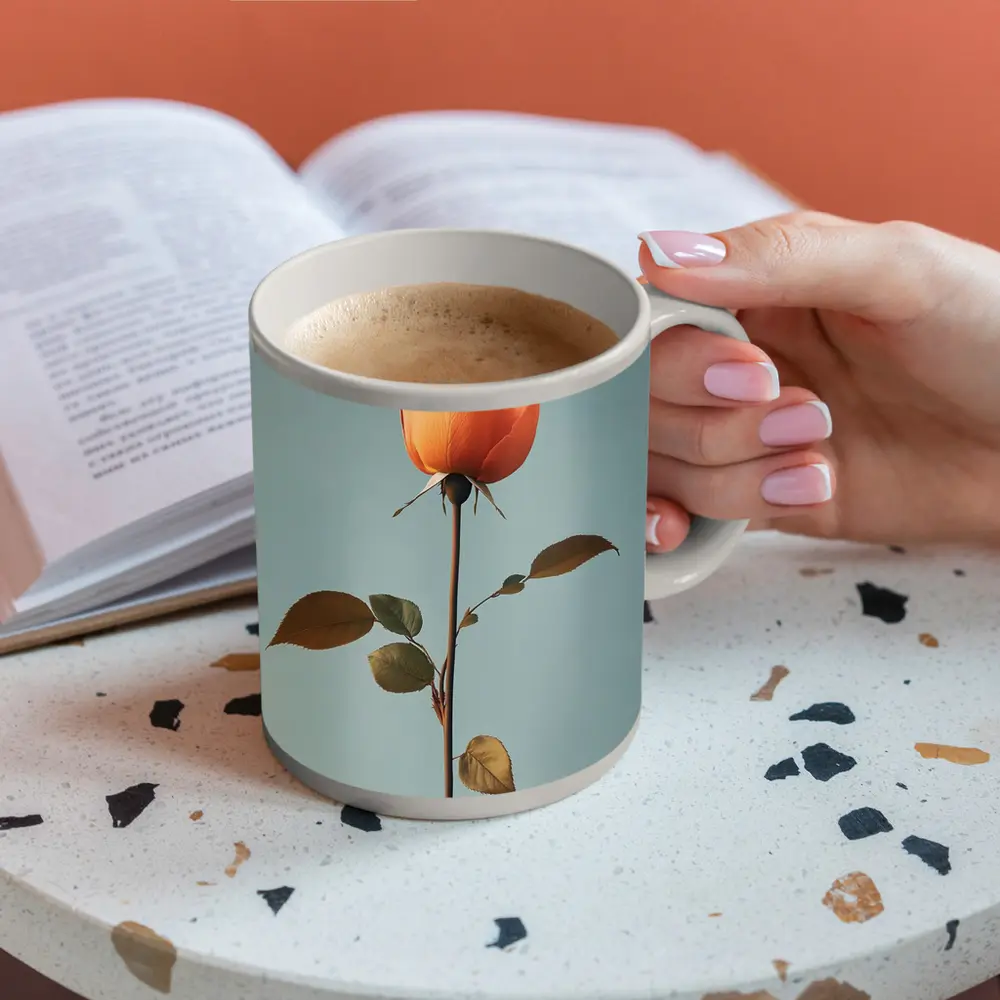 Orange Rose Single Stem Blue Sky – Mugs
