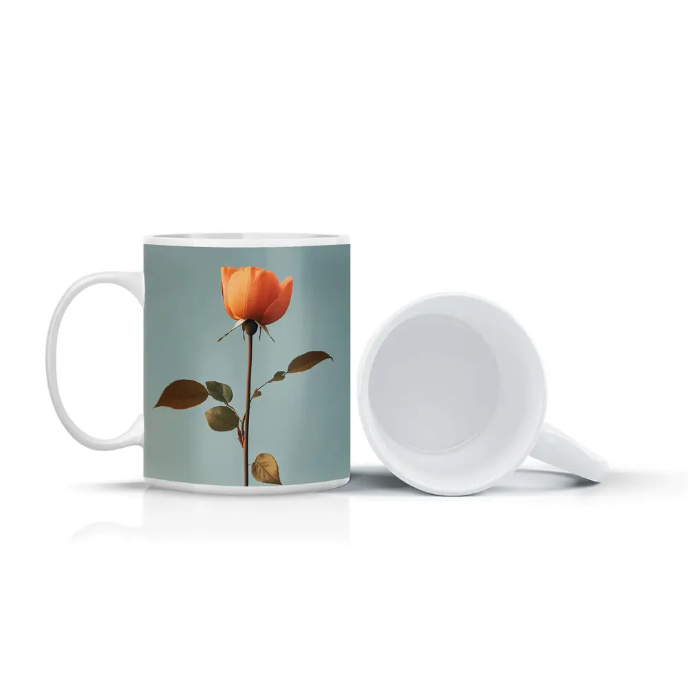 Orange Rose Single Stem Blue Sky – Mugs