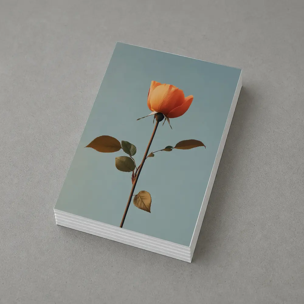 Orange Rose Single Stem Blue Sky – Postcards