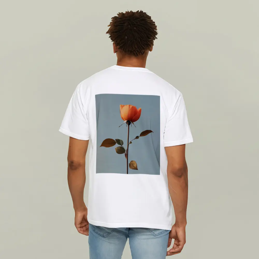 Orange Rose Single Stem Blue Sky – T-Shirts