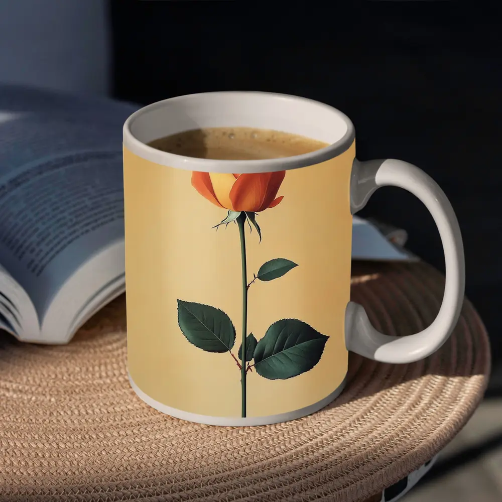 Orange Rose Stem Beige Minimalist Background – Mugs