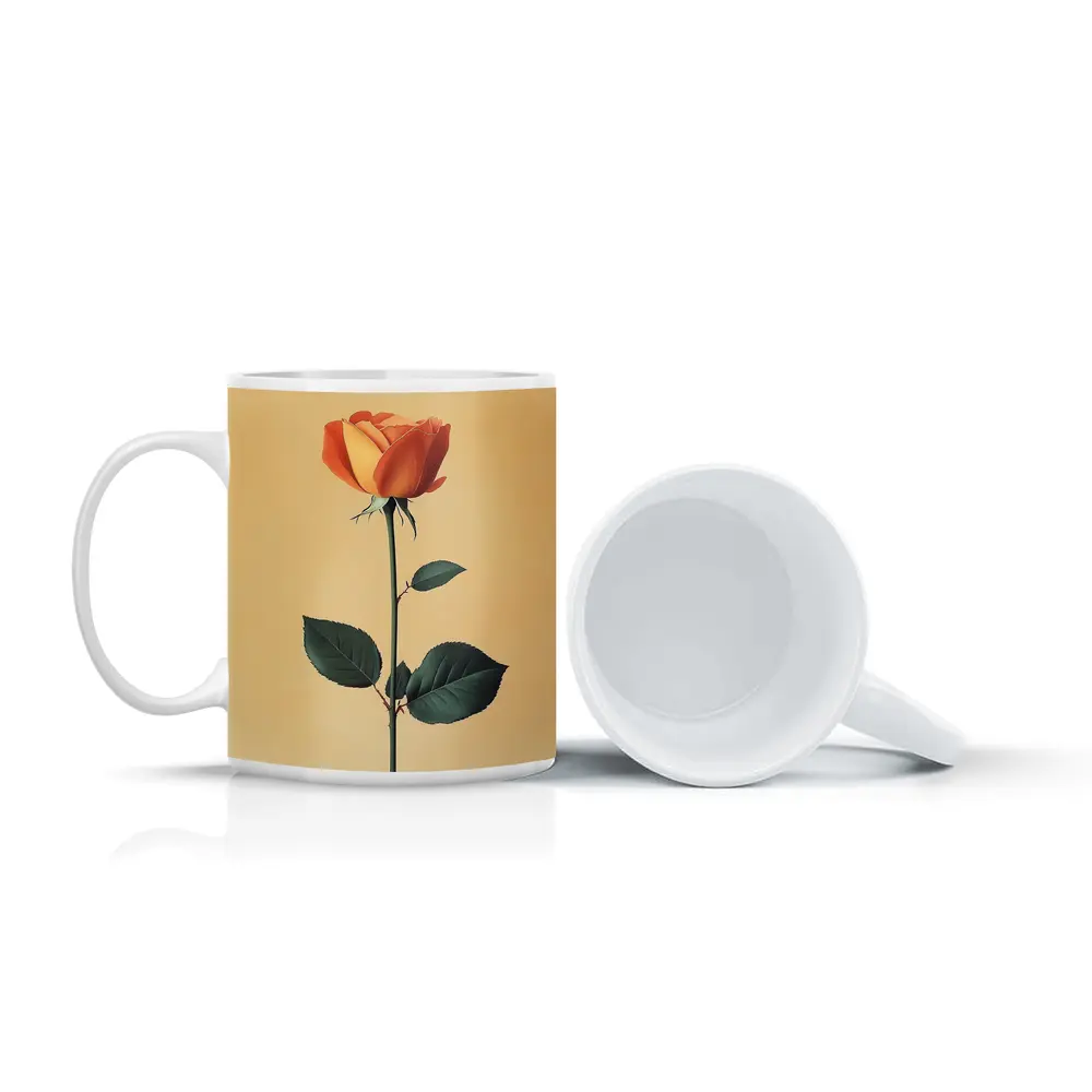 Orange Rose Stem Beige Minimalist Background – Mugs