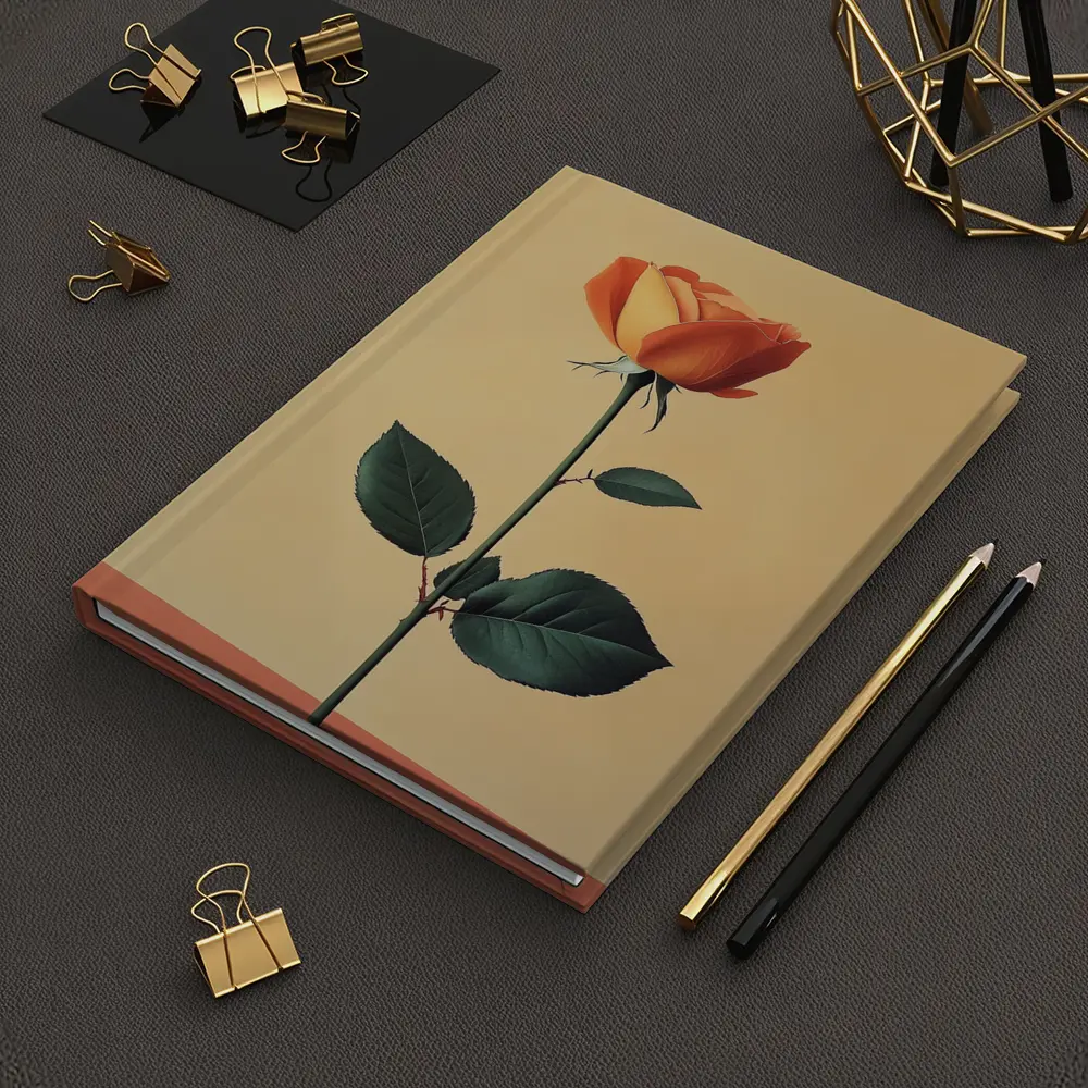 Orange Rose Stem Beige Minimalist Background – Notebooks