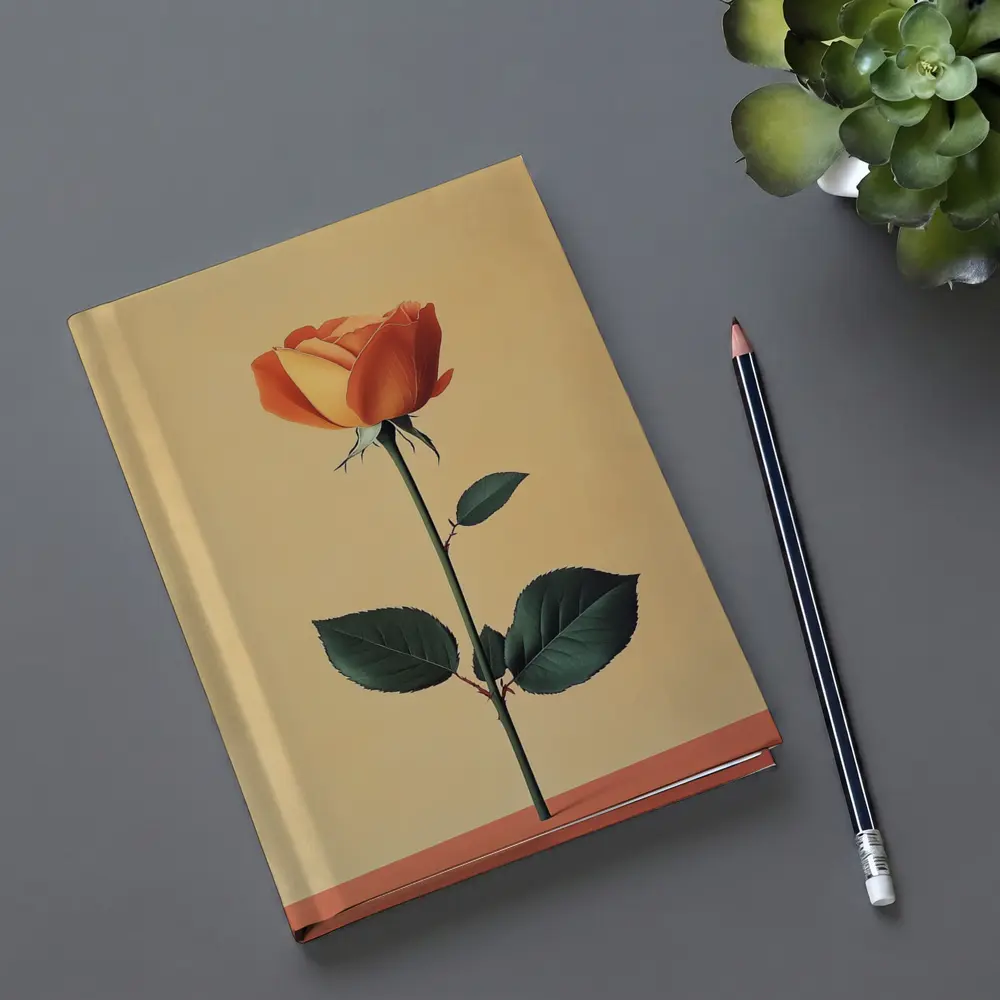 Orange Rose Stem Beige Minimalist Background – Notebooks