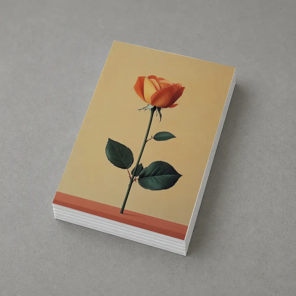 Orange Rose Stem Beige Minimalist Background – Postcards