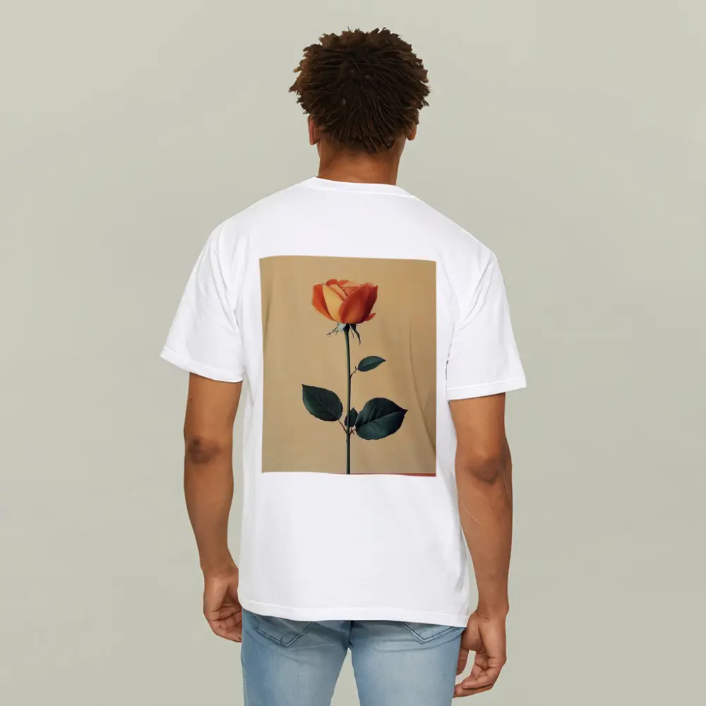 Orange Rose Stem Beige Minimalist Background – T-Shirts