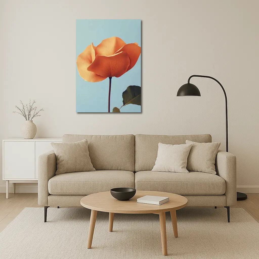 Orange Rose Flower on Light Blue Background – Wall Art