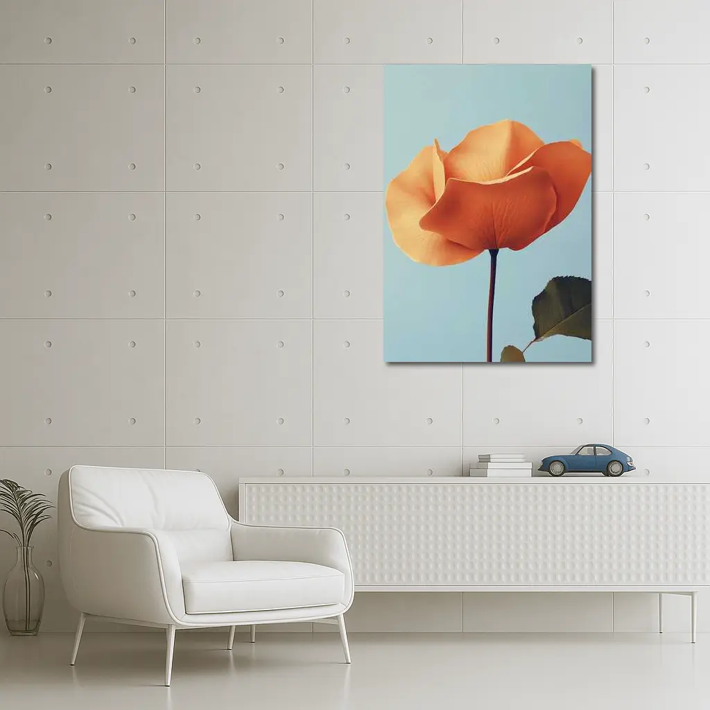 Orange Rose Flower on Light Blue Background – Wall Art
