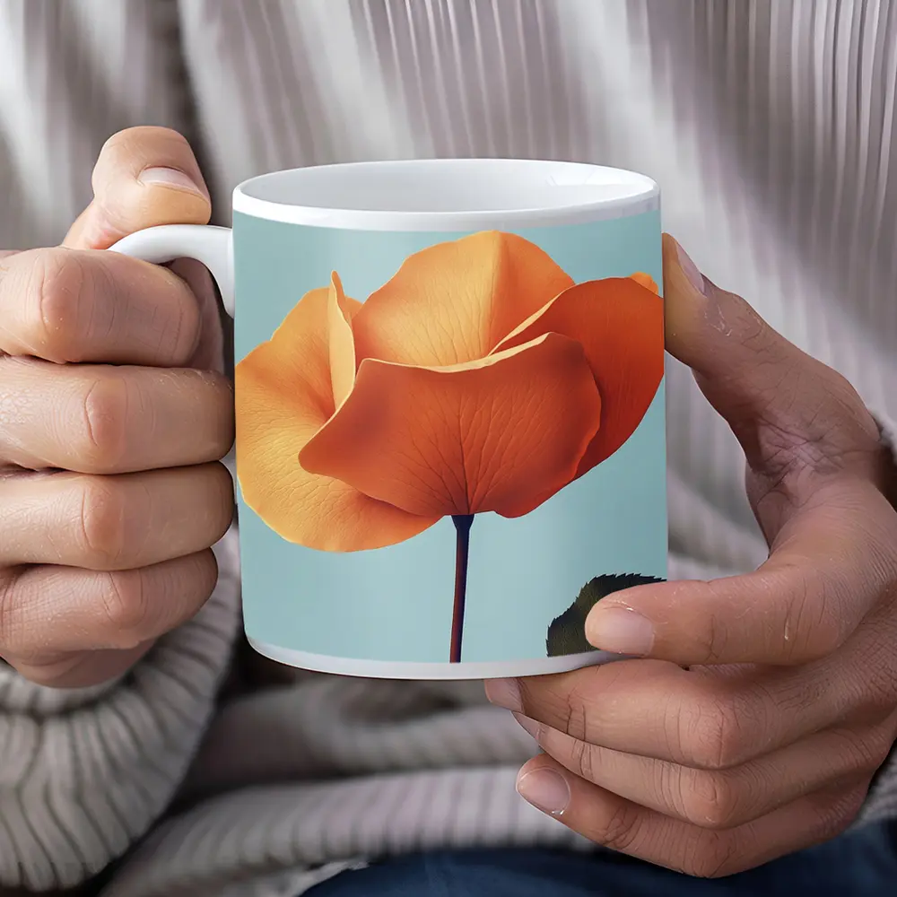 Orange Rose Flower on Light Blue Background – Mugs