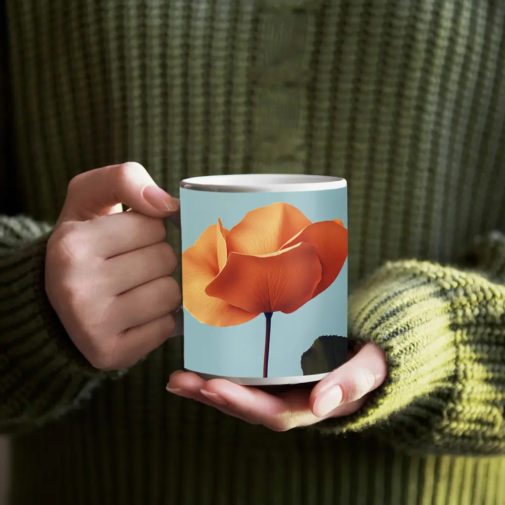 Orange Rose Flower on Light Blue Background – Mugs